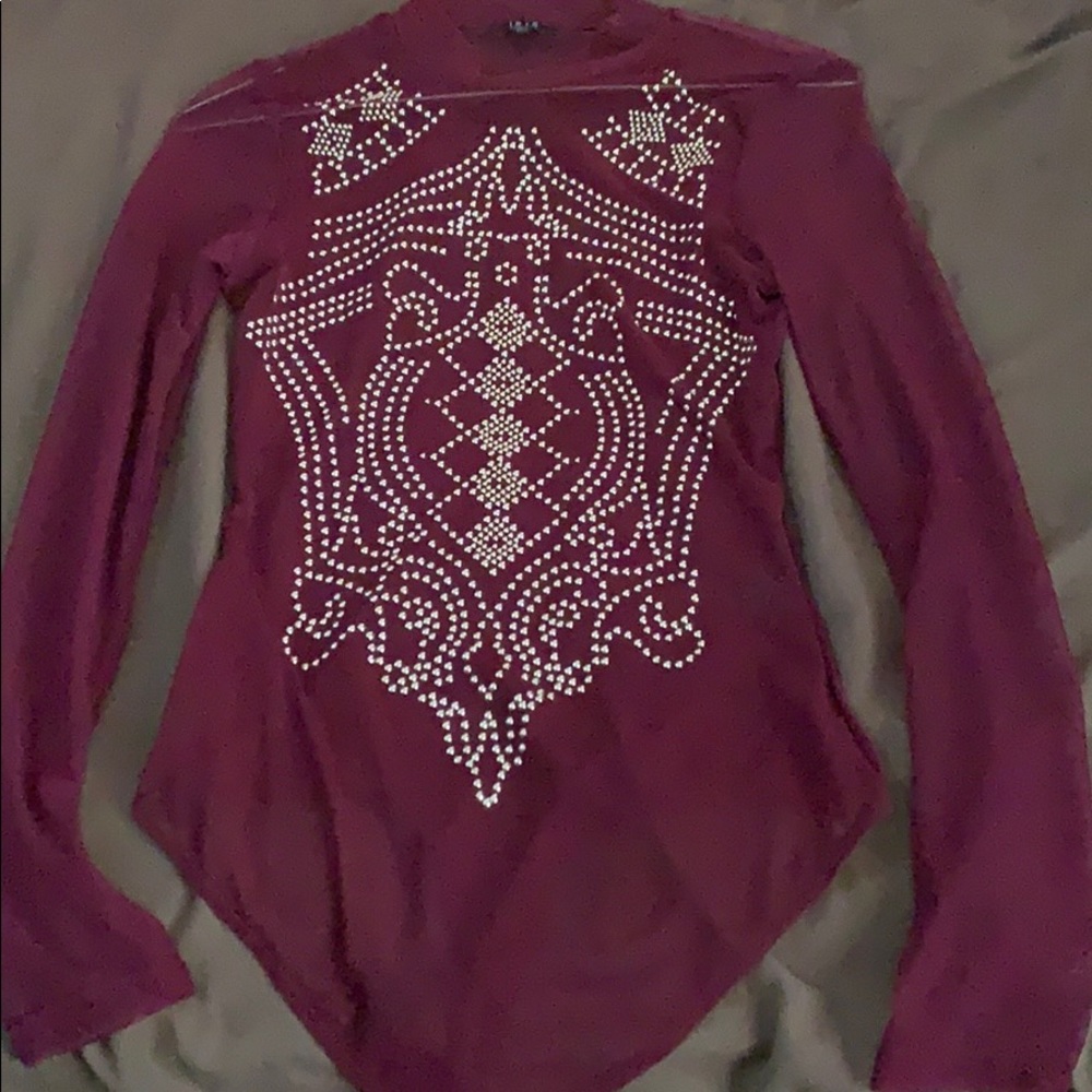 Iris Burgundy Bodysuit Mesh with rhinestones